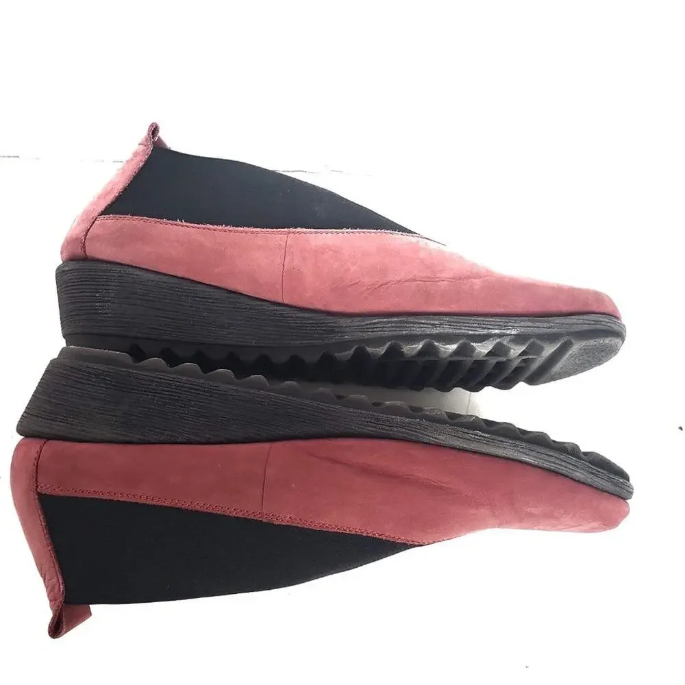 Flexx Stretch Run Wedge Red Shoes Comfort Slip On Nubuck Leather Flats Size 39 8